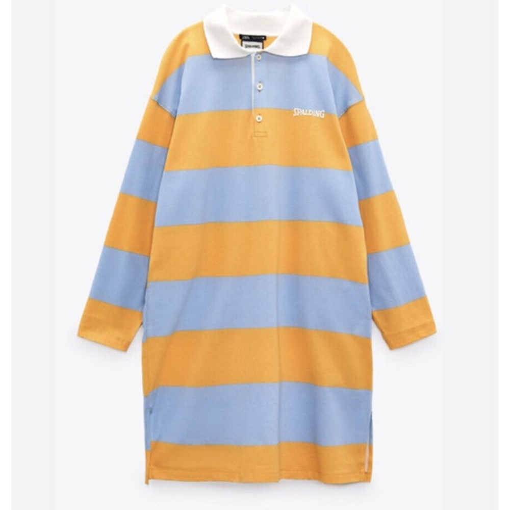 ZARA Spalding yellow shirt dress striped collar long sleeve size M